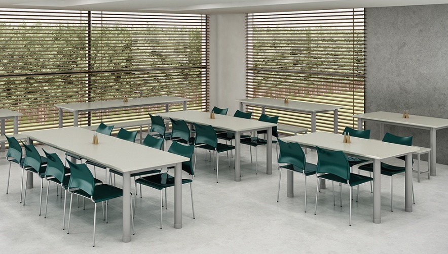 Mesa para Refeitório 8 Lugares Tampo MDP 18mm Melamínico | Assento Coletivo
