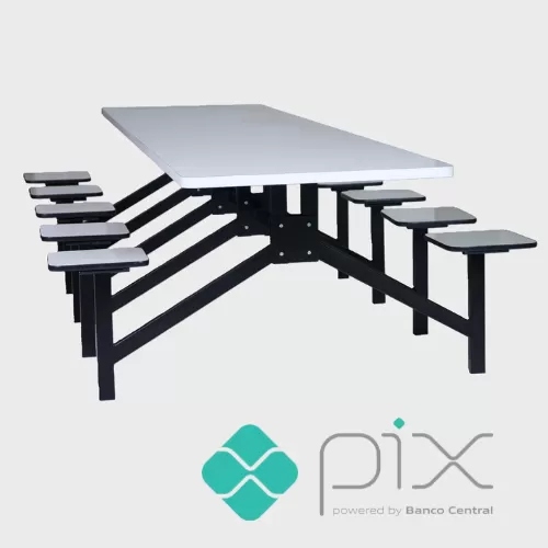 Mesa para Refeitório Industrial 06 Lugares - TAMPO E BANCOS EM MDF 18MM | Barra W - PROMOÇÃO VIA PIX!!