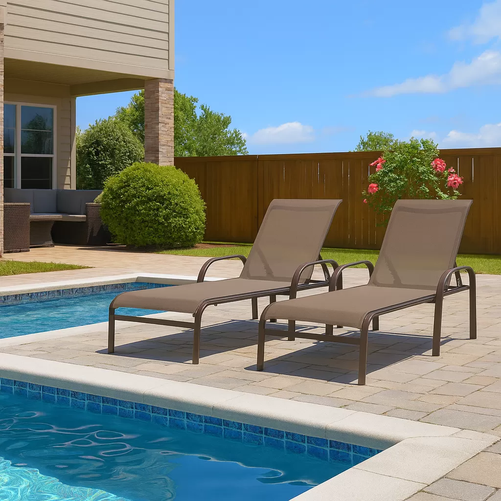 Espreguiçadeira para Piscina Summer - Alumínio Marrom, Tela Sling Marrom | Empilhável