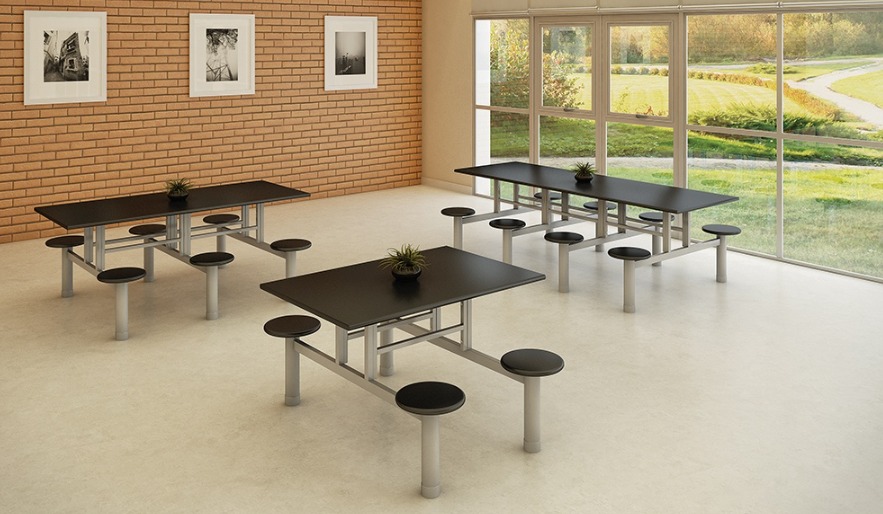 Mesa para Refeitório 8 Lugares Tampo MDP 25mm Melamínico | Assento Coletivo