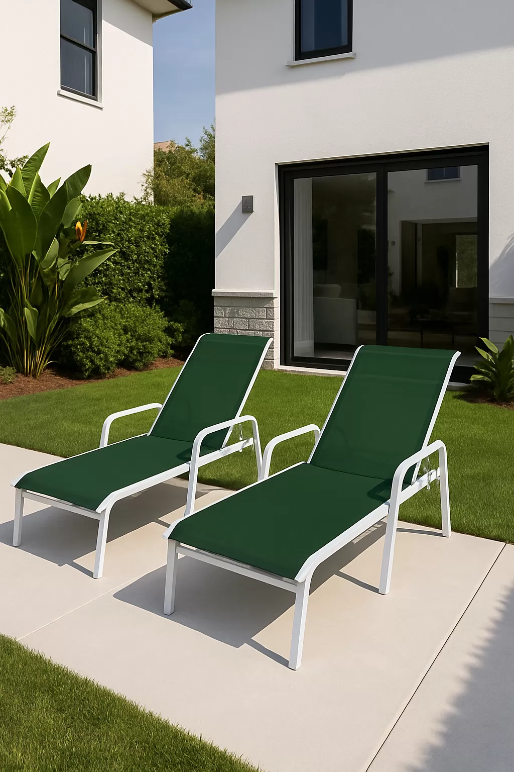 Espreguiçadeira para Piscina Summer - Alumínio Branco, Tela Sling Verde | Empilhável