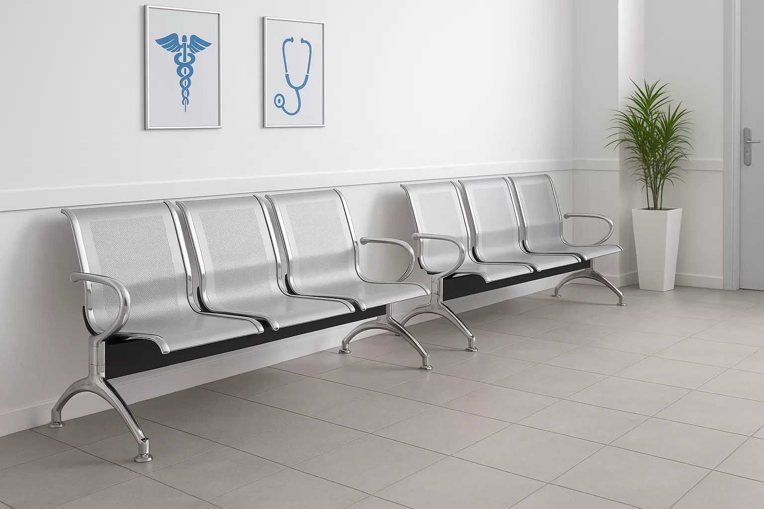 Longarina Charm 4 Lugares - Metálica Cromada | sem Estofado