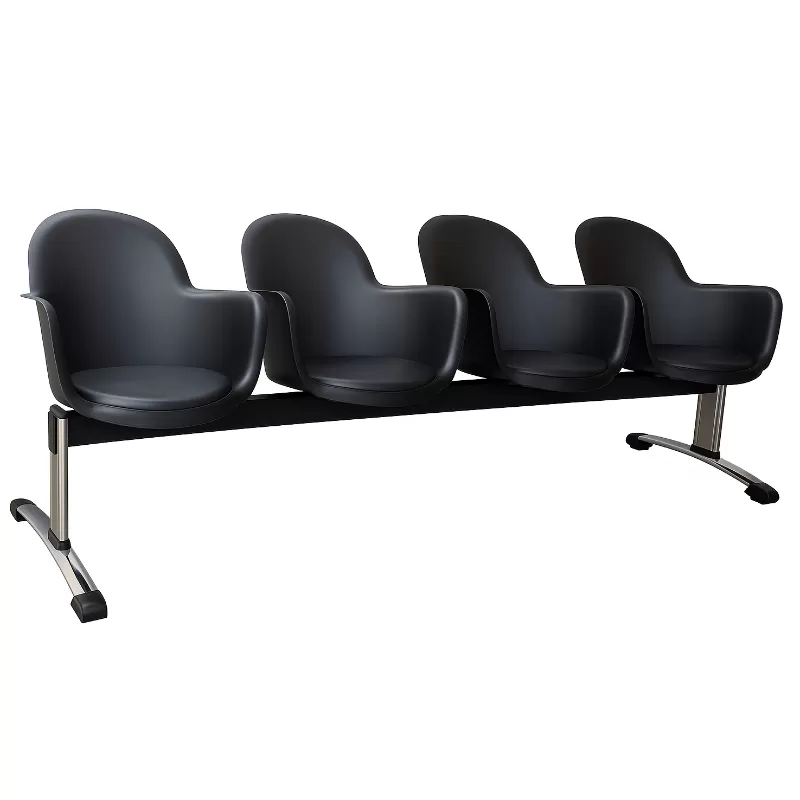 Longarina Boston Gogo 4 Lugares Com Braço - Pés Cromados