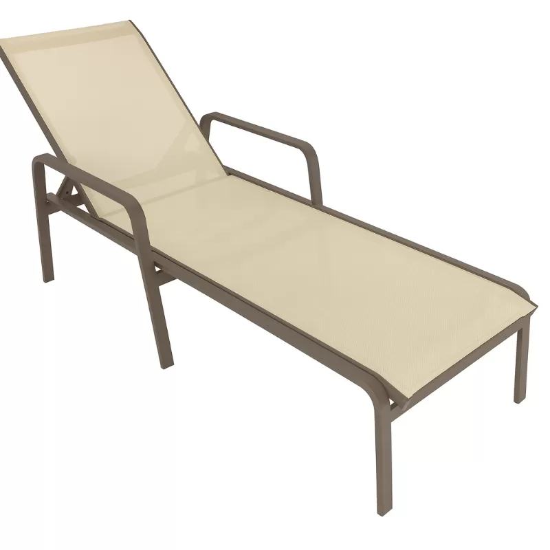 Espreguiçadeira Para Piscina Summer - Alumínio Marrom, Tela Sling Bege | Empilhável