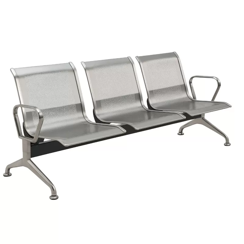 Longarina Aeroporto Premium Aço Inox 3 Lugares